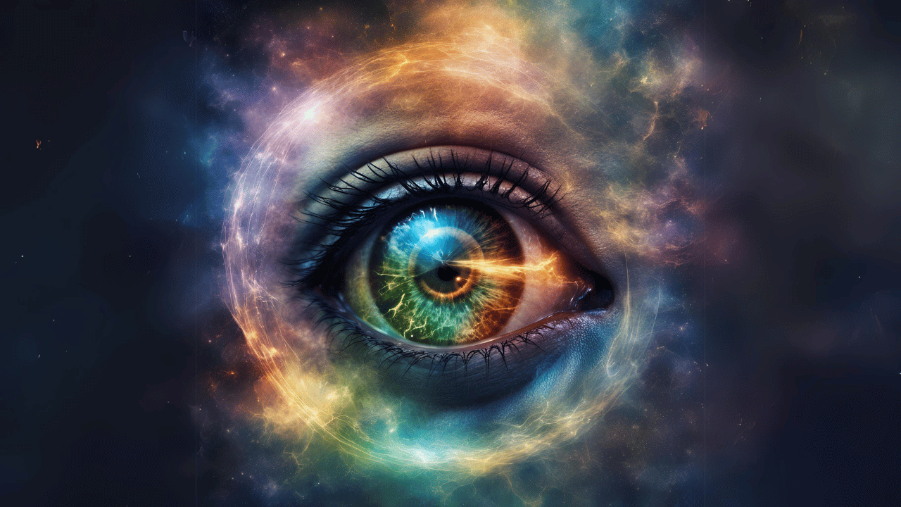 Nahaufnahme eines farbigen Auges aus dem Universum - „Macht“