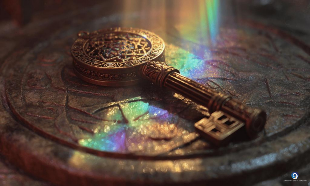 Ein Schlüssel liegt auf einer Münze. Blog: Schlüssel zur Urwunde. Kerstin Schuster. Adventure Of Life Coaching